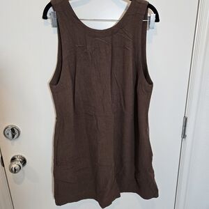 UEU Brown Linen Sleeveless Mini Swing Dress